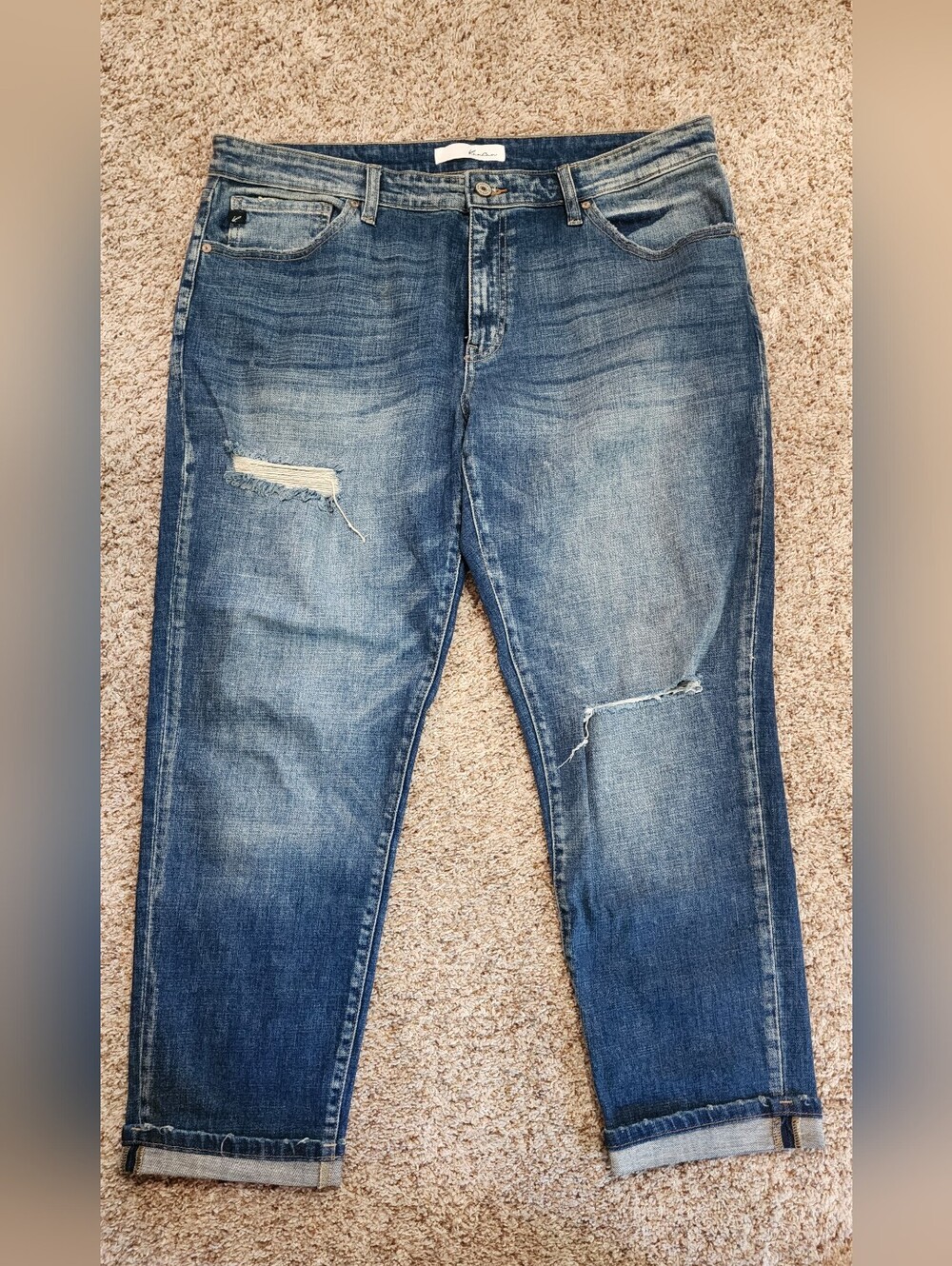 Kancan Distressed Rolled-Cuff Boyfriend Jeans with Contrast Stitching 15/31